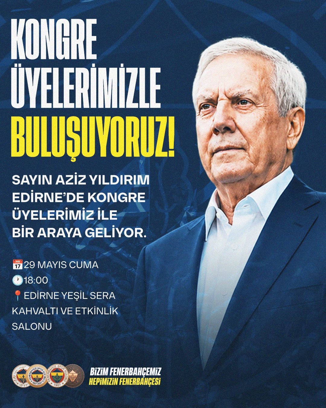 Fenerbahçe SK'nin 6-7 Haziran tarihlerinde gerçekleştireceği olağanüstü seçimli genel kurul öncesi Başkan Adayı Aziz Yıldırım Edirne'yi ziyaret edecek.