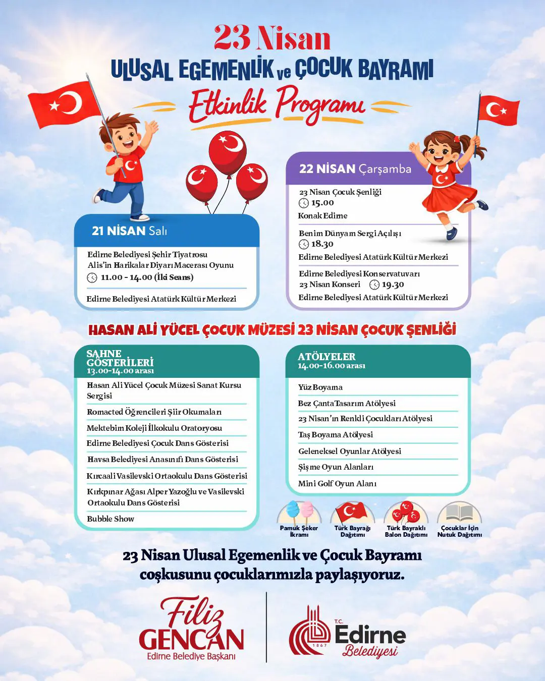 Edirne’de 23 Nisan İçin 3 Günlük Çocuk Şenliği Programı