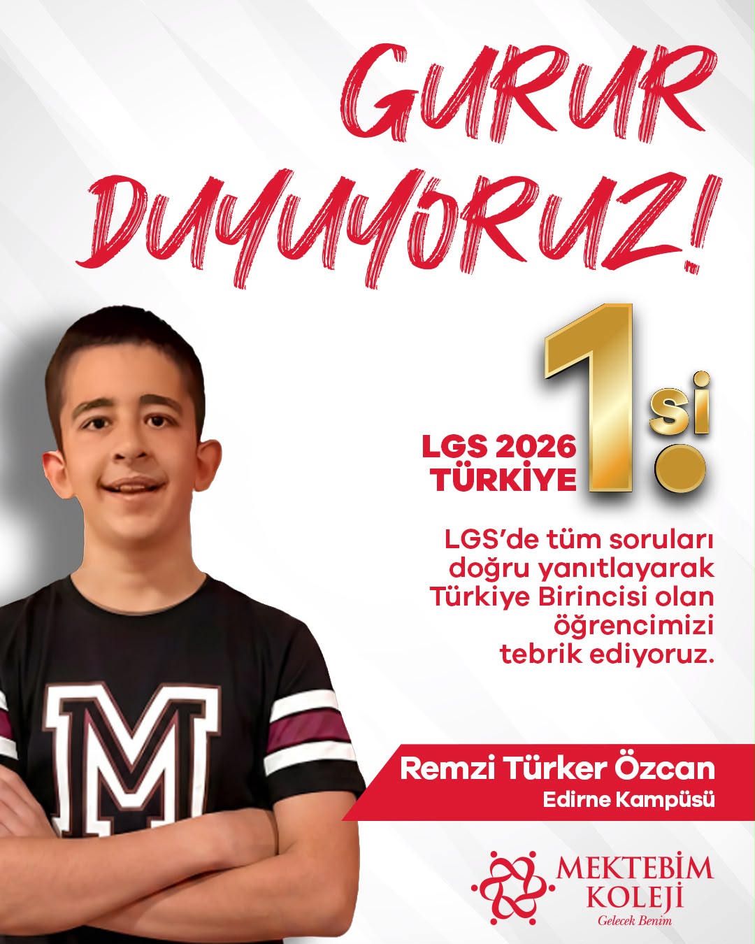 LGS  Türkiye Birincisi Edirne’den: Tüm Soruları Doğru Yanıtladı